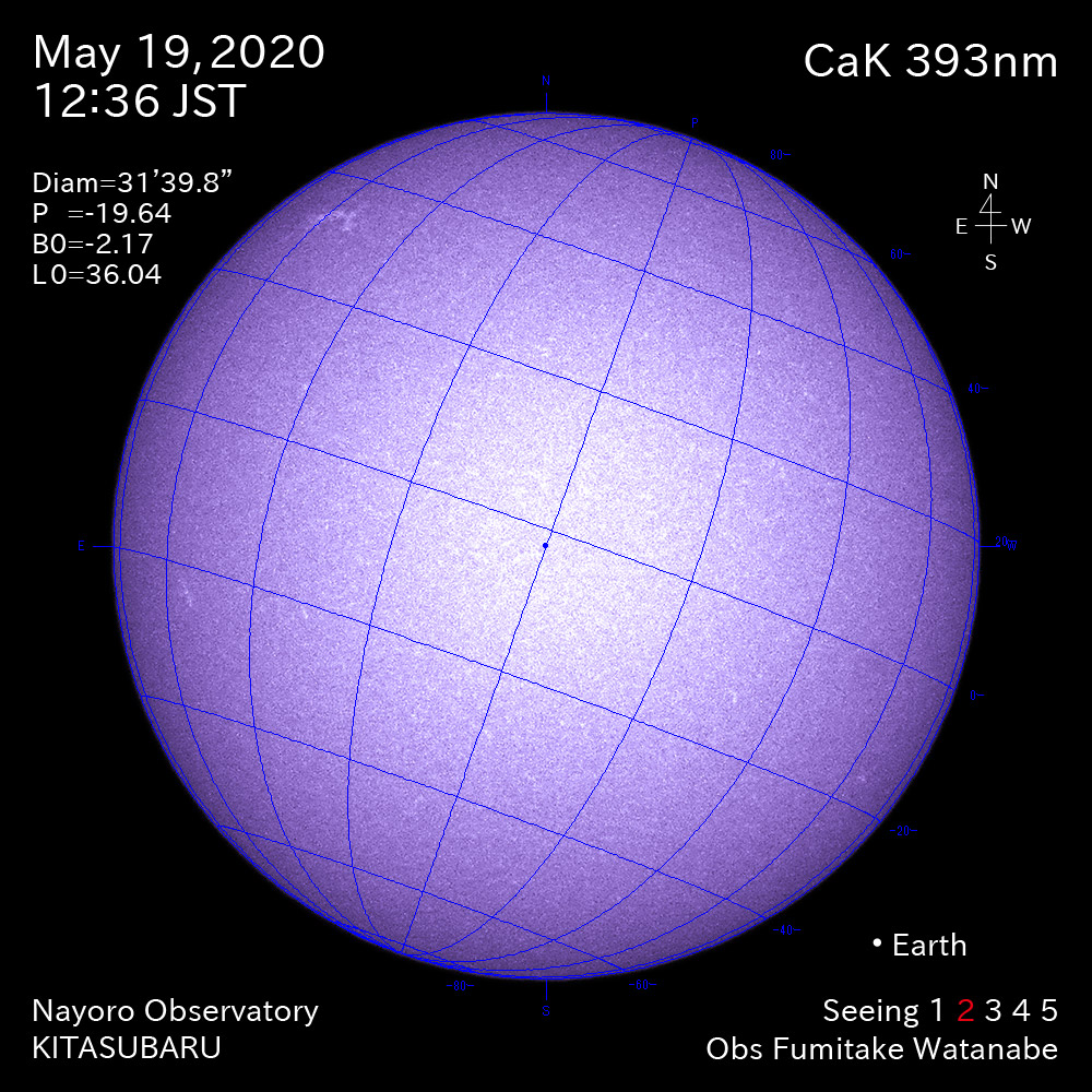 2020年5月19日CaK波長の太陽