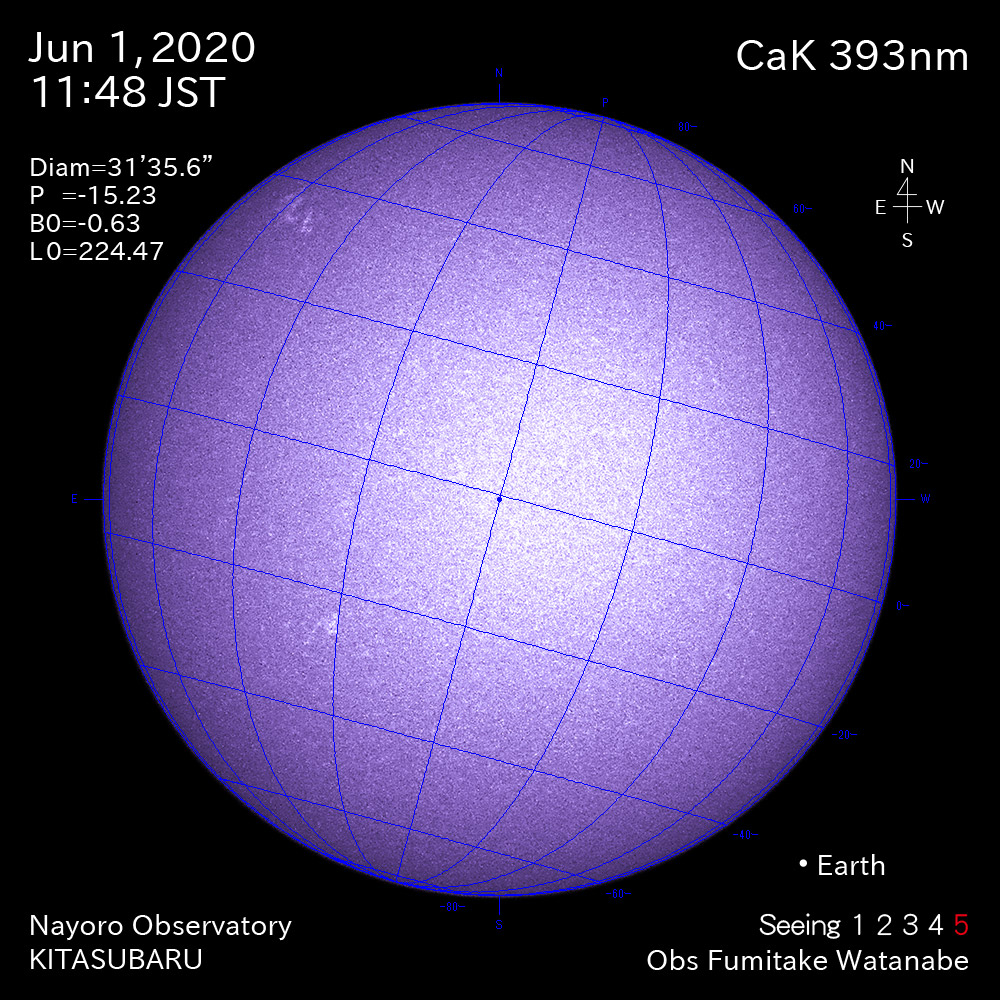 2020年6月1日CaK波長の太陽