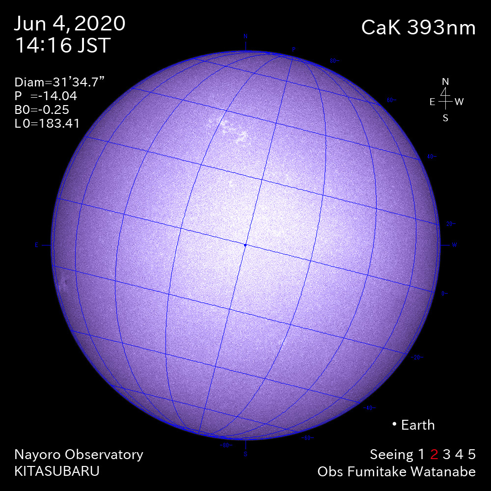 2020年6月4日CaK波長の太陽