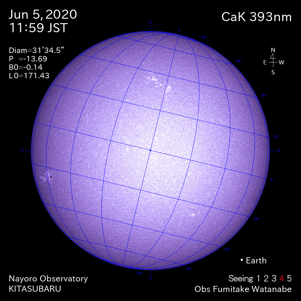 2020年6月5日CaK波長の太陽