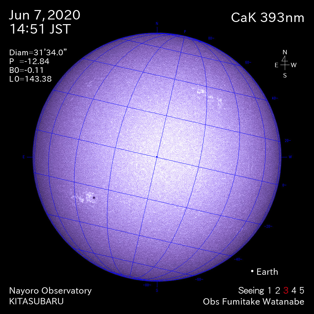 2020年6月7日CaK波長の太陽