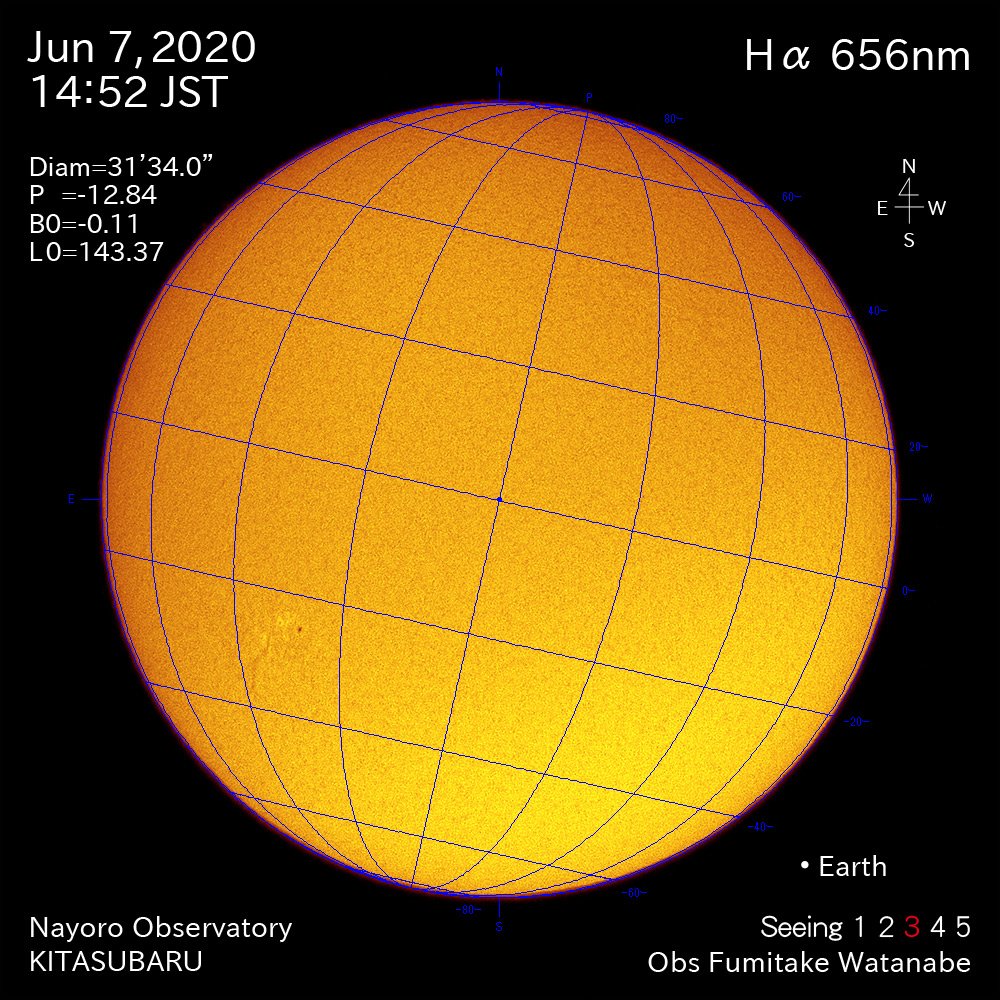 2020年6月7日Hα波長の太陽