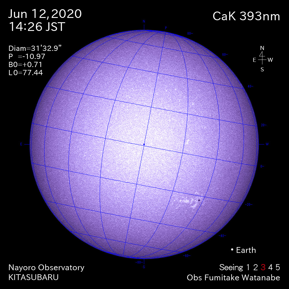 2020年6月12日CaK波長の太陽