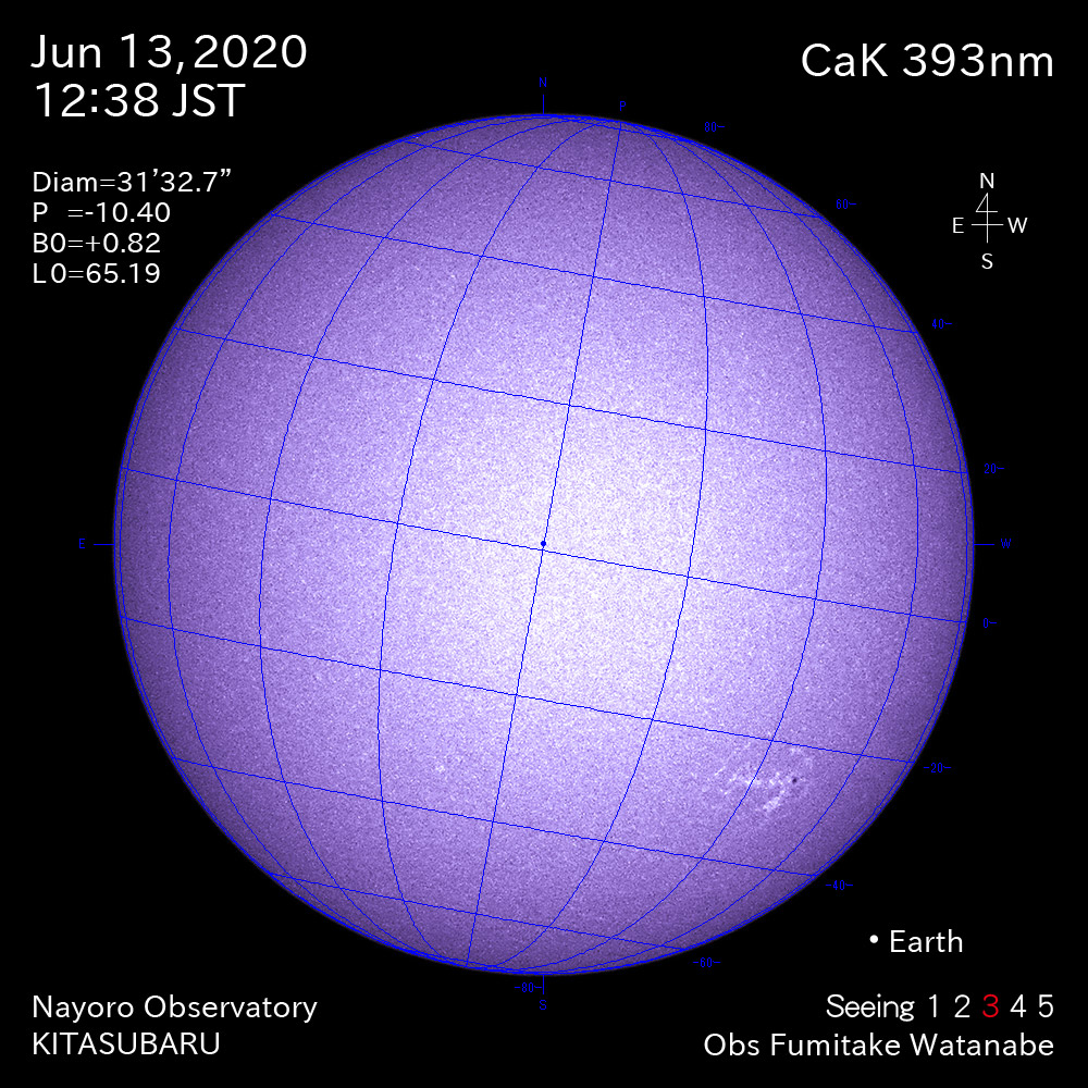 2020年6月13日CaK波長の太陽