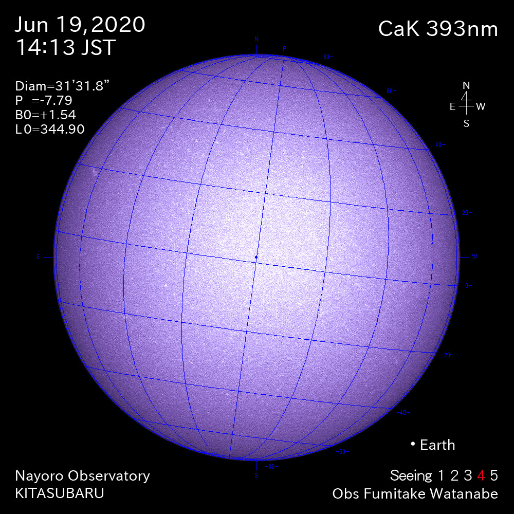 2020年6月19日CaK波長の太陽