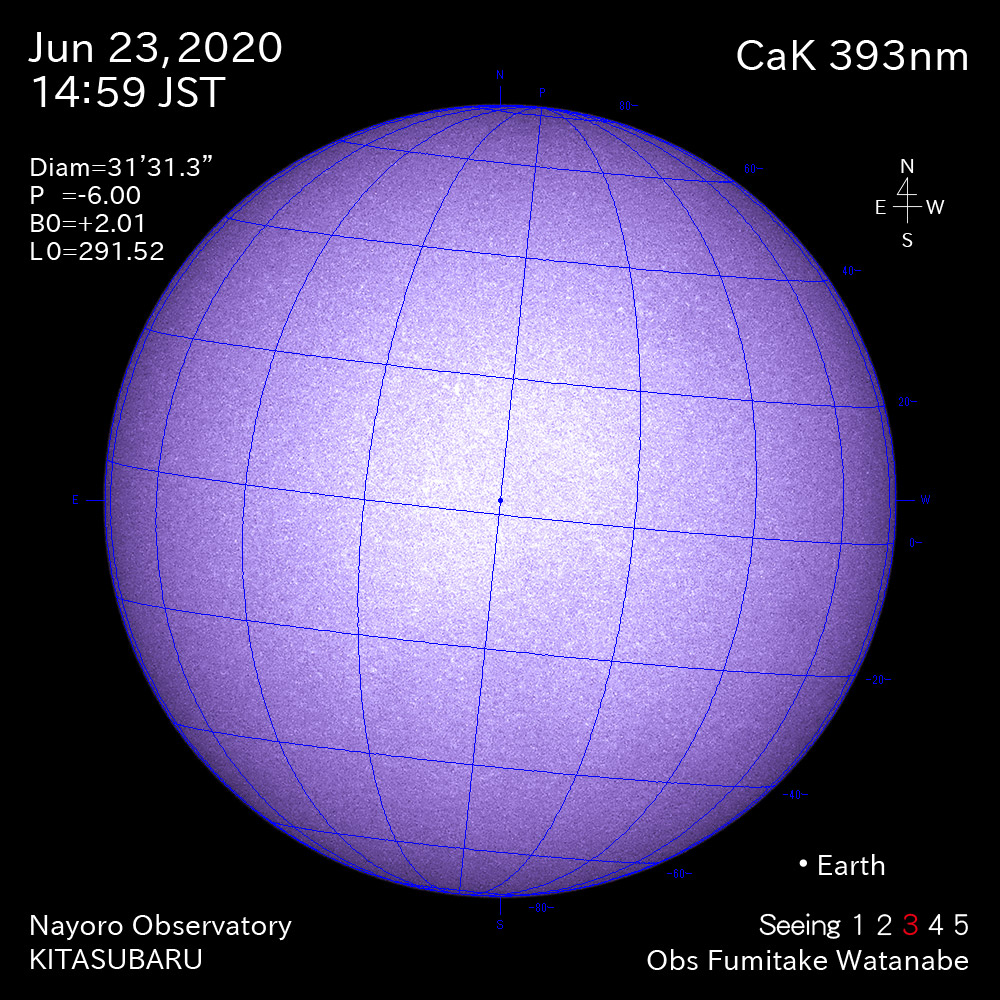 2020年6月23日CaK波長の太陽