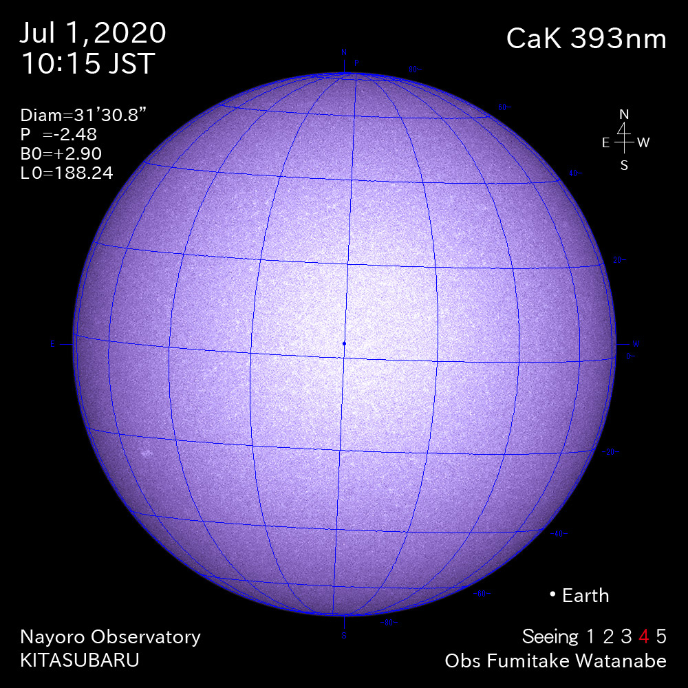 2020年7月1日CaK波長の太陽