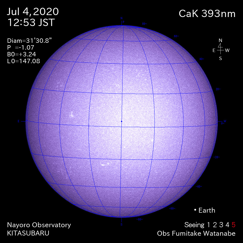 2020年7月4日CaK波長の太陽