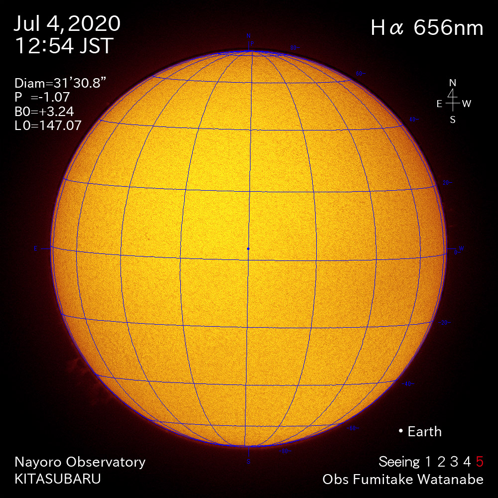 2020年7月4日Hα波長の太陽