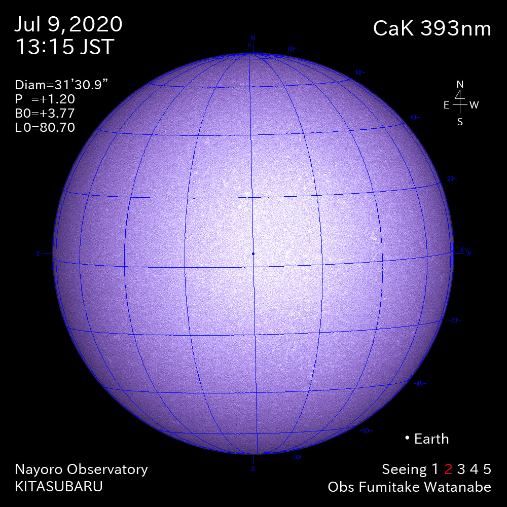 2020年7月9日CaK波長の太陽