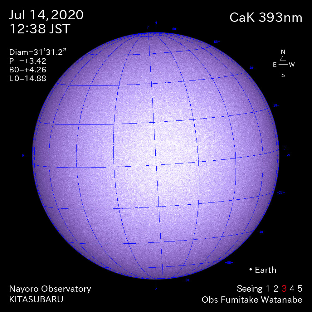 2020年7月14日CaK波長の太陽