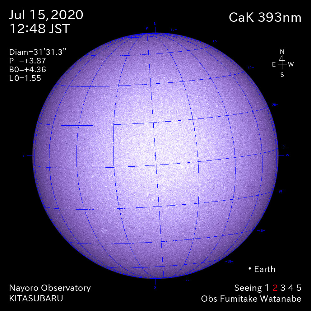 2020年7月15日CaK波長の太陽