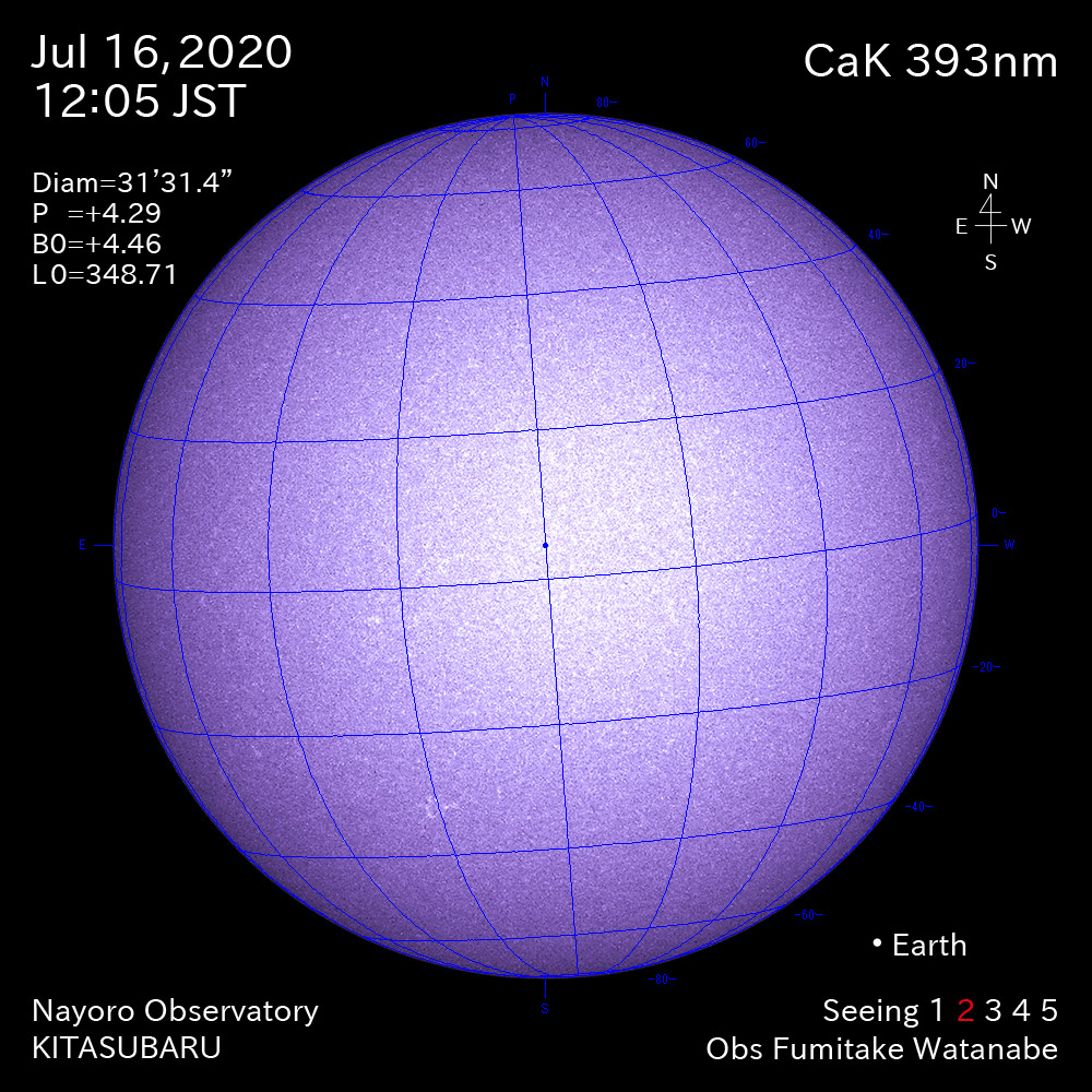 2020年7月16日CaK波長の太陽