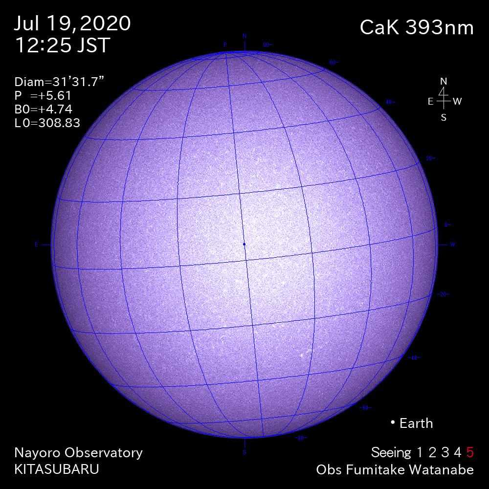 2020年7月19日CaK波長の太陽