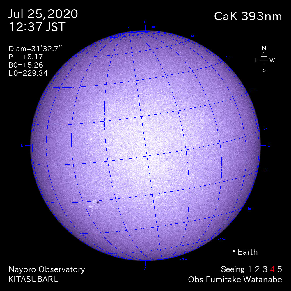 2020年7月25日CaK波長の太陽