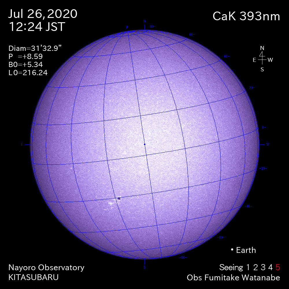 2020年7月26日CaK波長の太陽