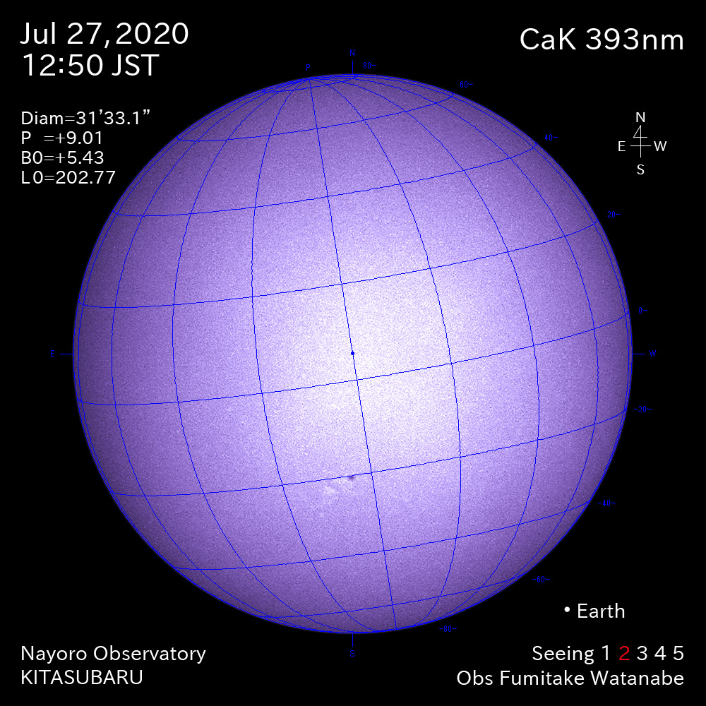 2020年7月27日CaK波長の太陽