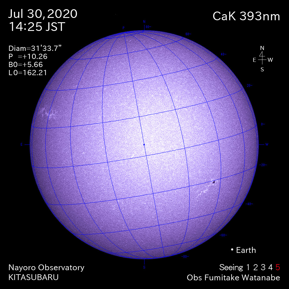 2020年7月30日CaK波長の太陽