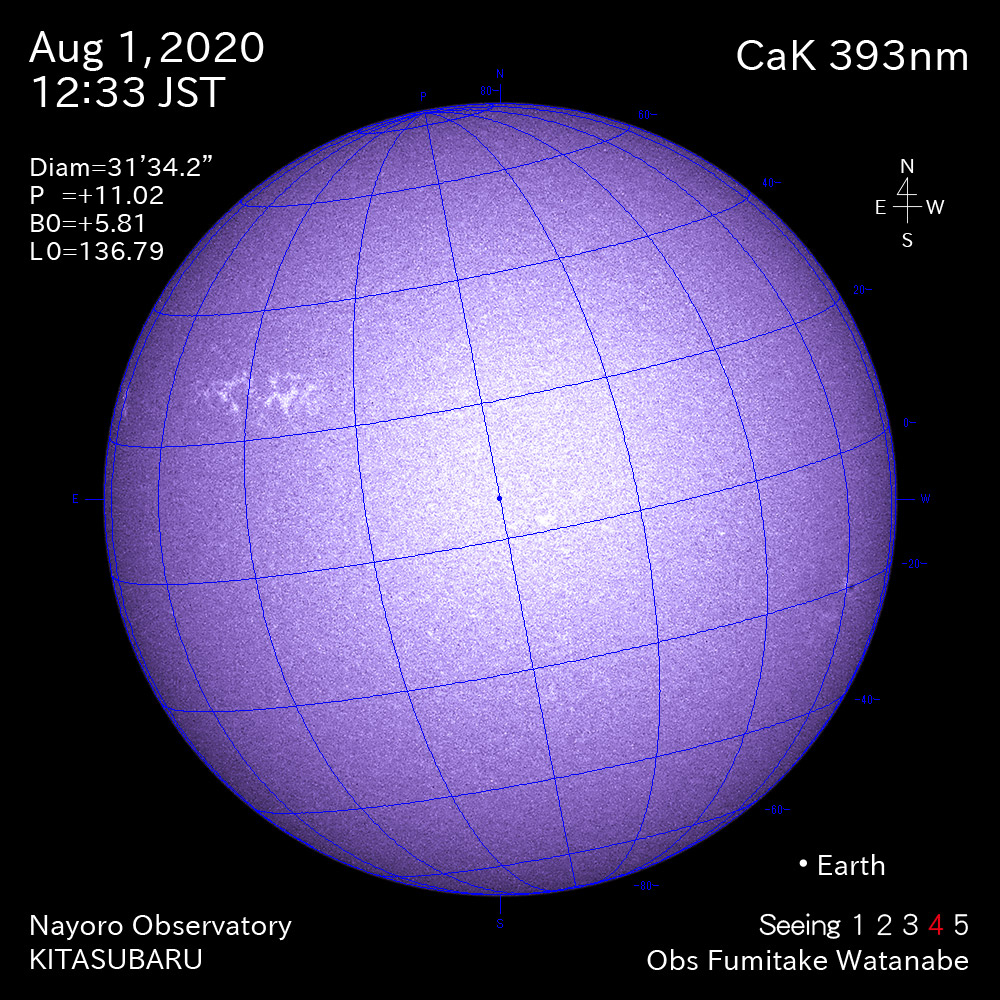 2020年8月1日CaK波長の太陽
