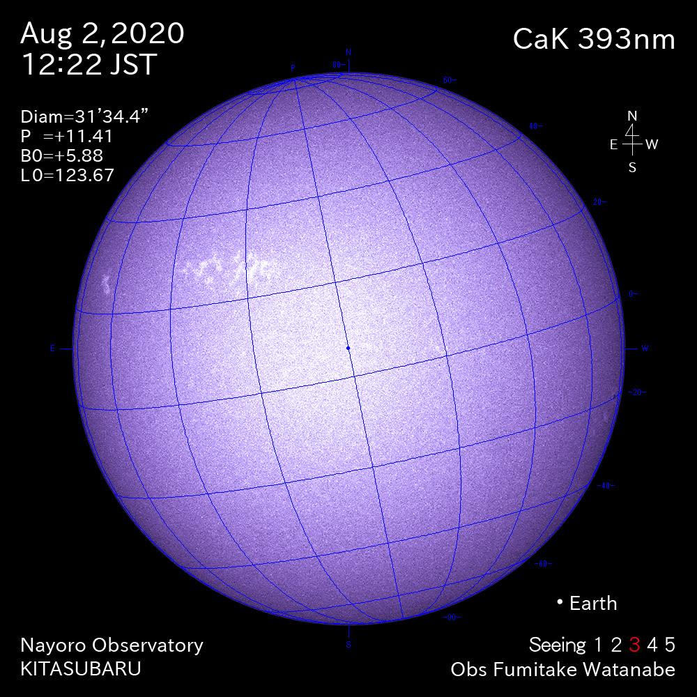 2020年8月2日CaK波長の太陽