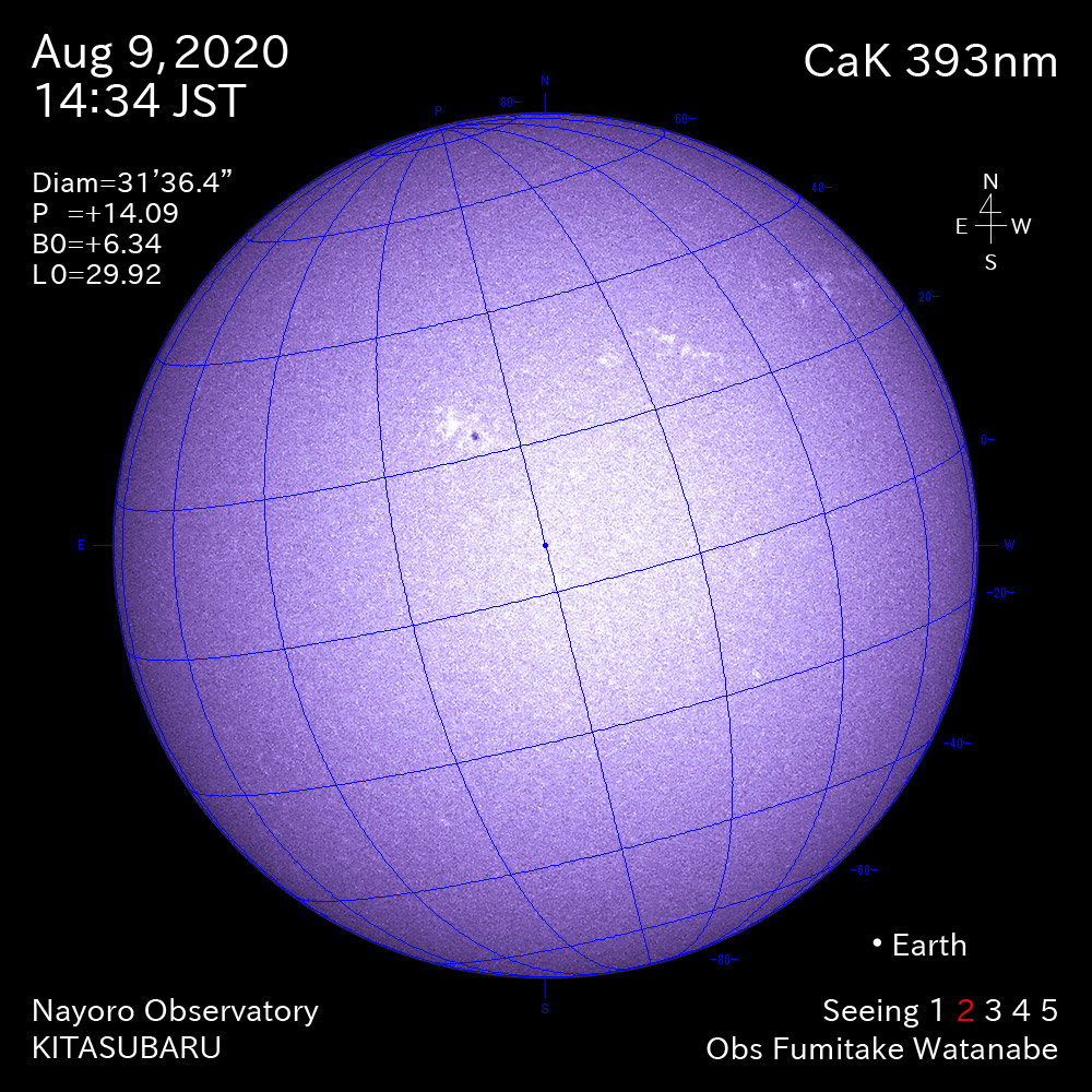 2020年8月9日CaK波長の太陽