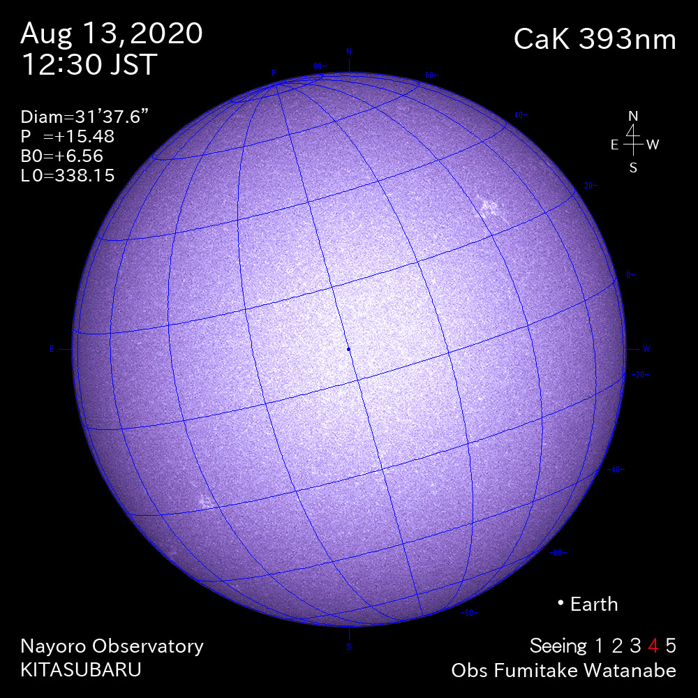 2020年8月13日CaK波長の太陽