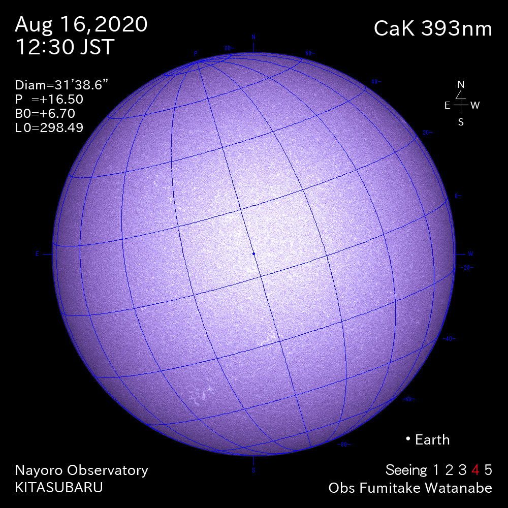 2020年8月16日CaK波長の太陽