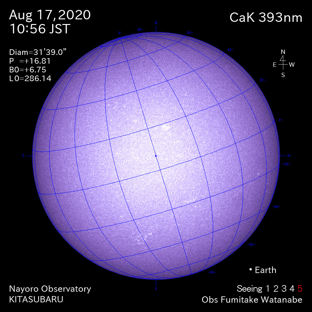 2020年8月17日CaK波長の太陽