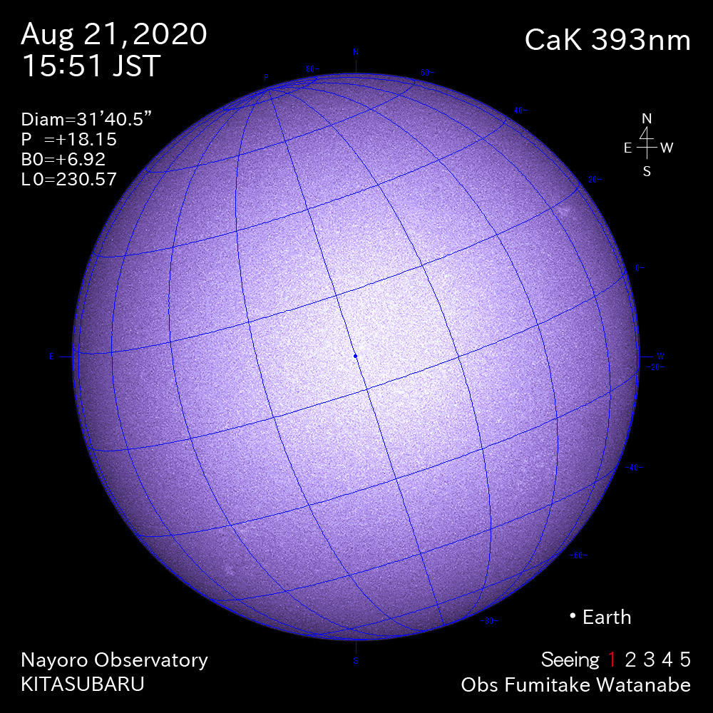 2020年8月21日CaK波長の太陽