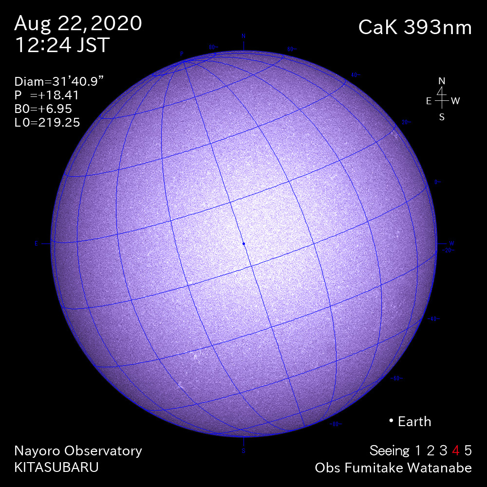 2020年8月22日CaK波長の太陽