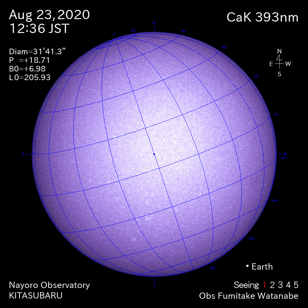 2020年8月23日CaK波長の太陽