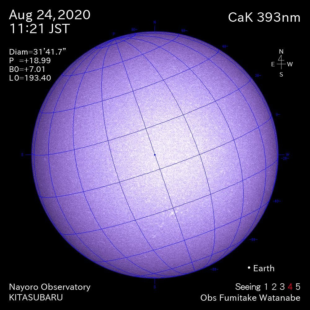 2020年8月24日CaK波長の太陽