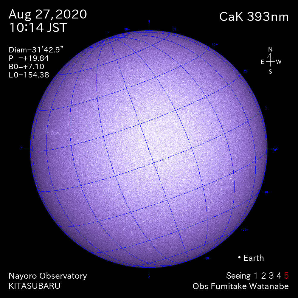 2020年8月27日CaK波長の太陽