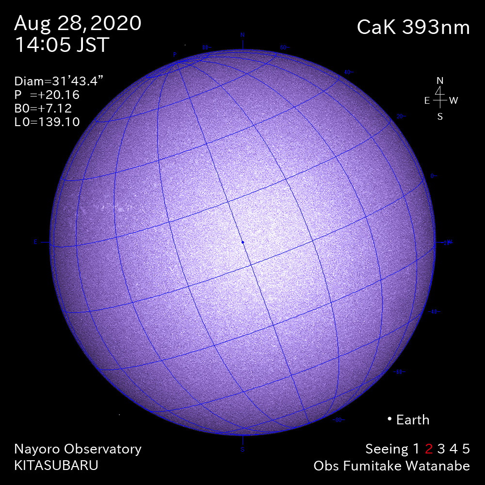 2020年8月28日CaK波長の太陽