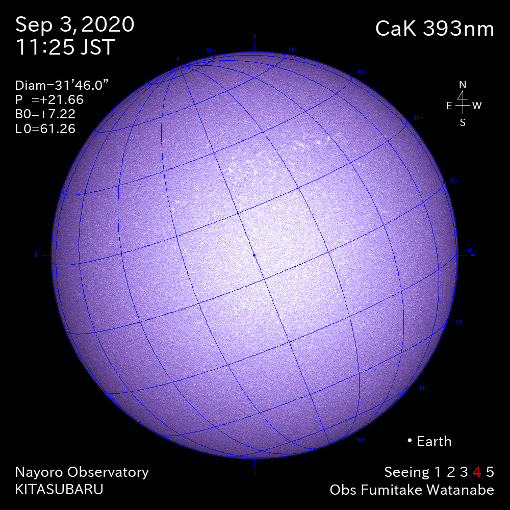 2020年9月3日CaK波長の太陽