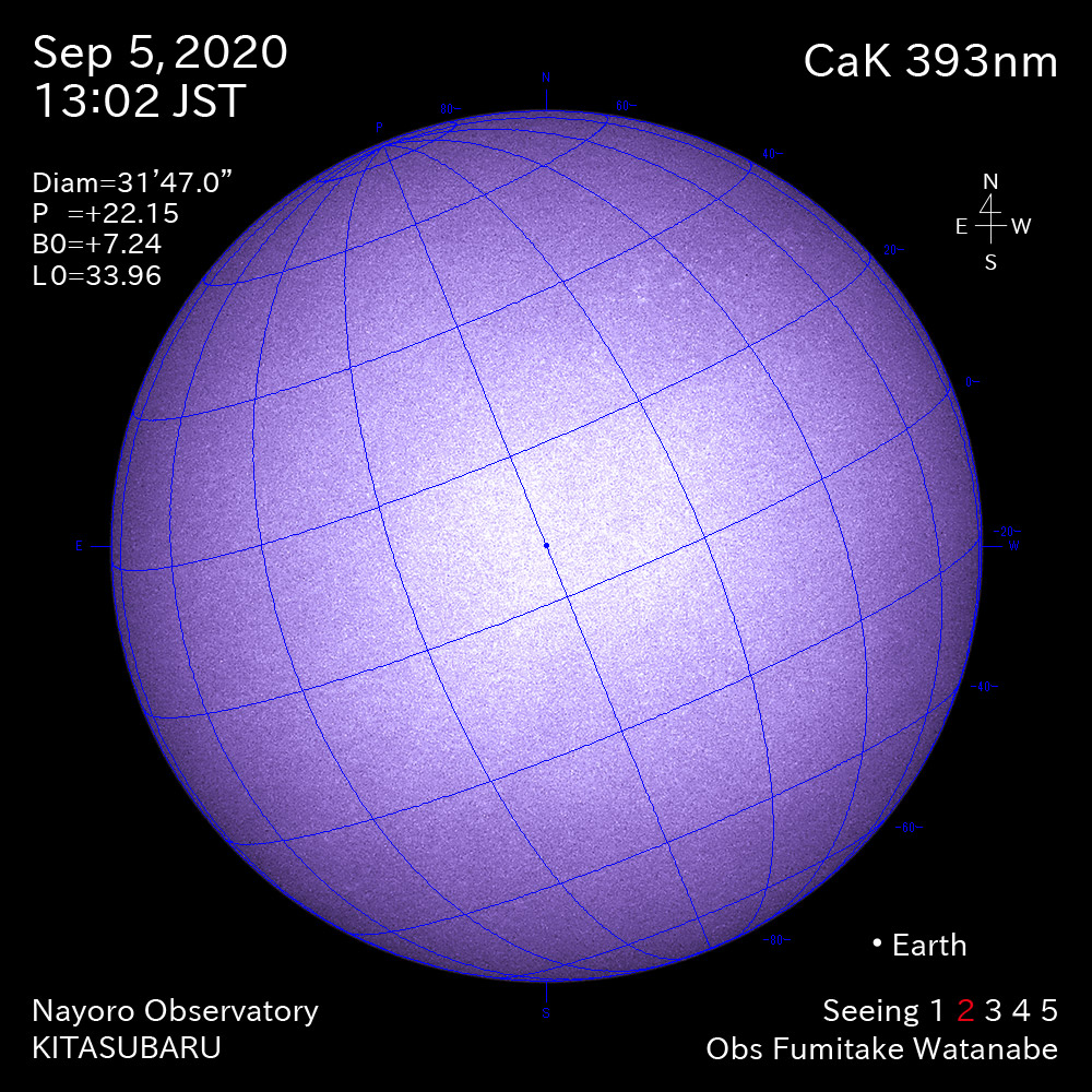 2020年9月5日CaK波長の太陽
