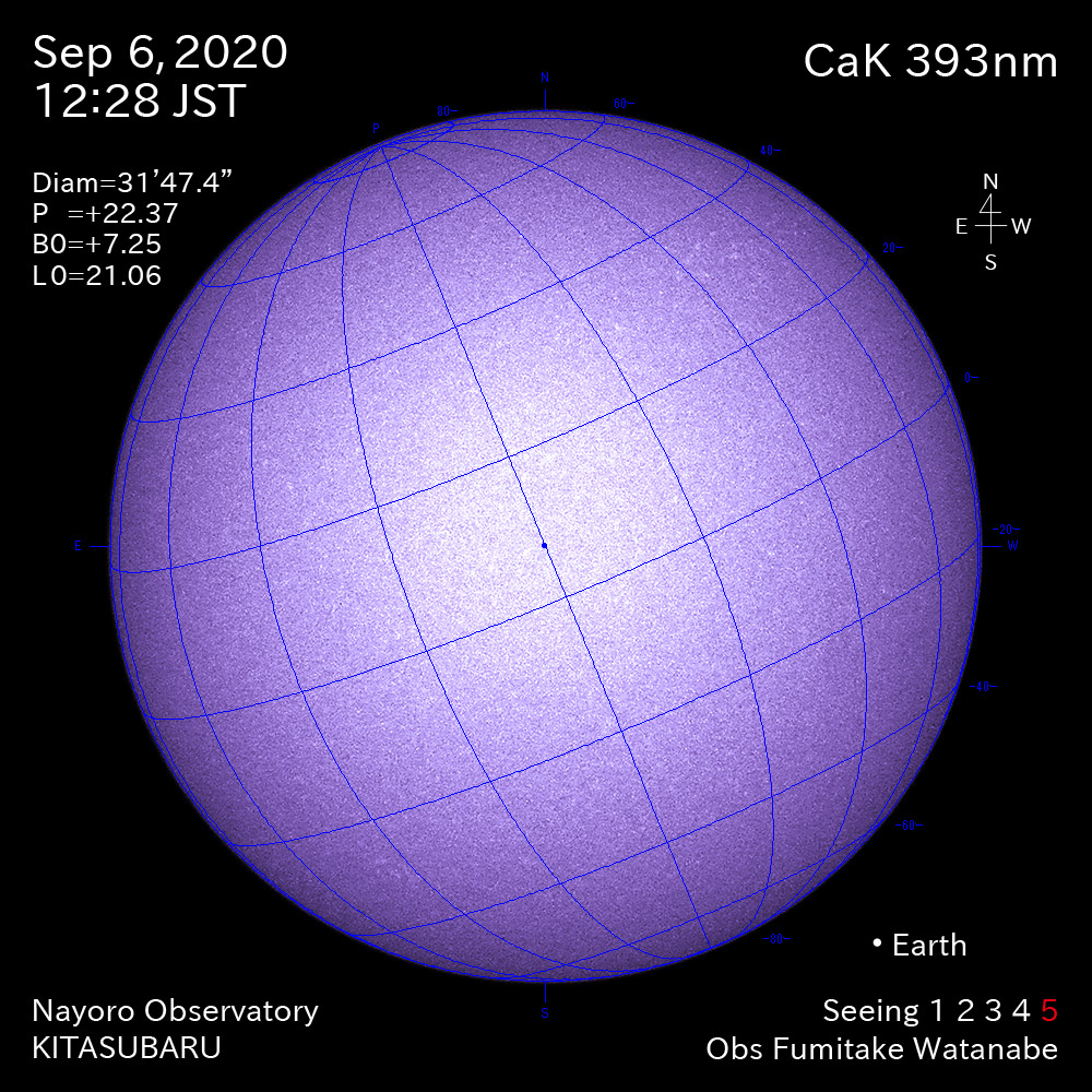 2020年9月6日CaK波長の太陽