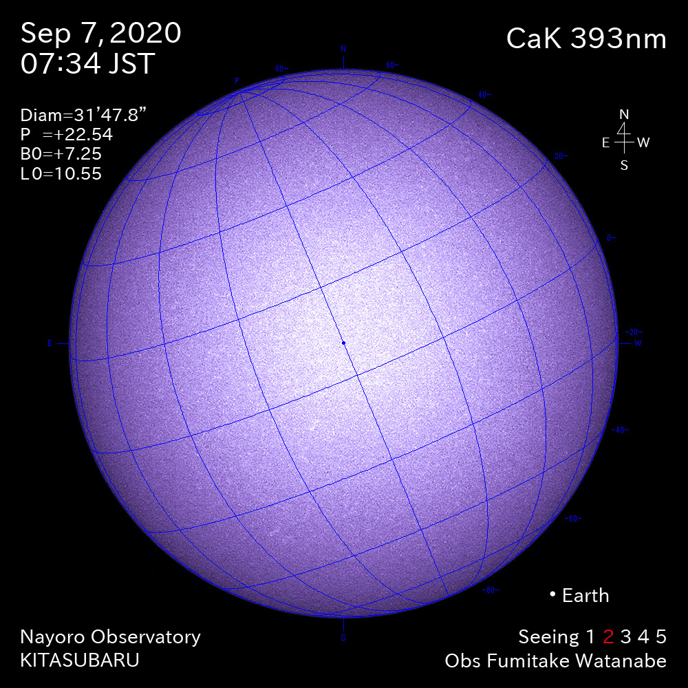 2020年9月7日CaK波長の太陽