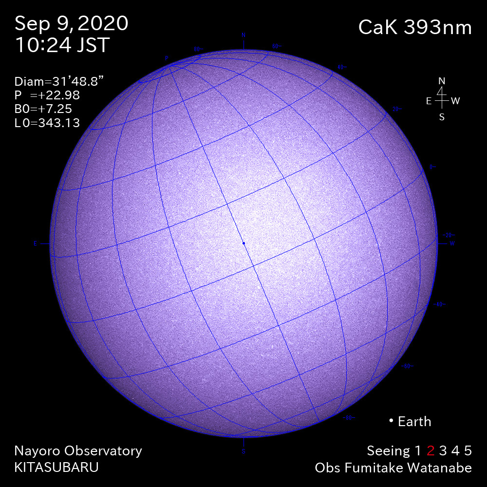 2020年9月9日CaK波長の太陽
