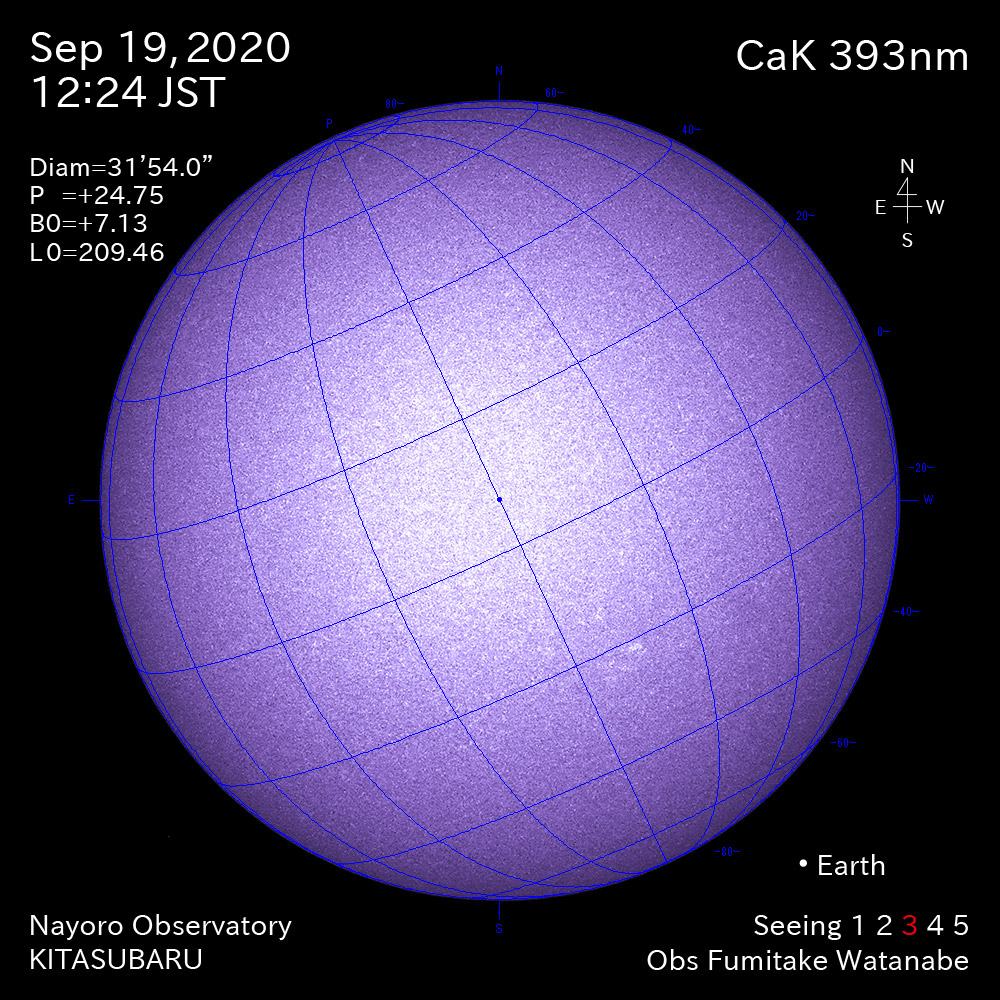 2020年9月19日CaK波長の太陽