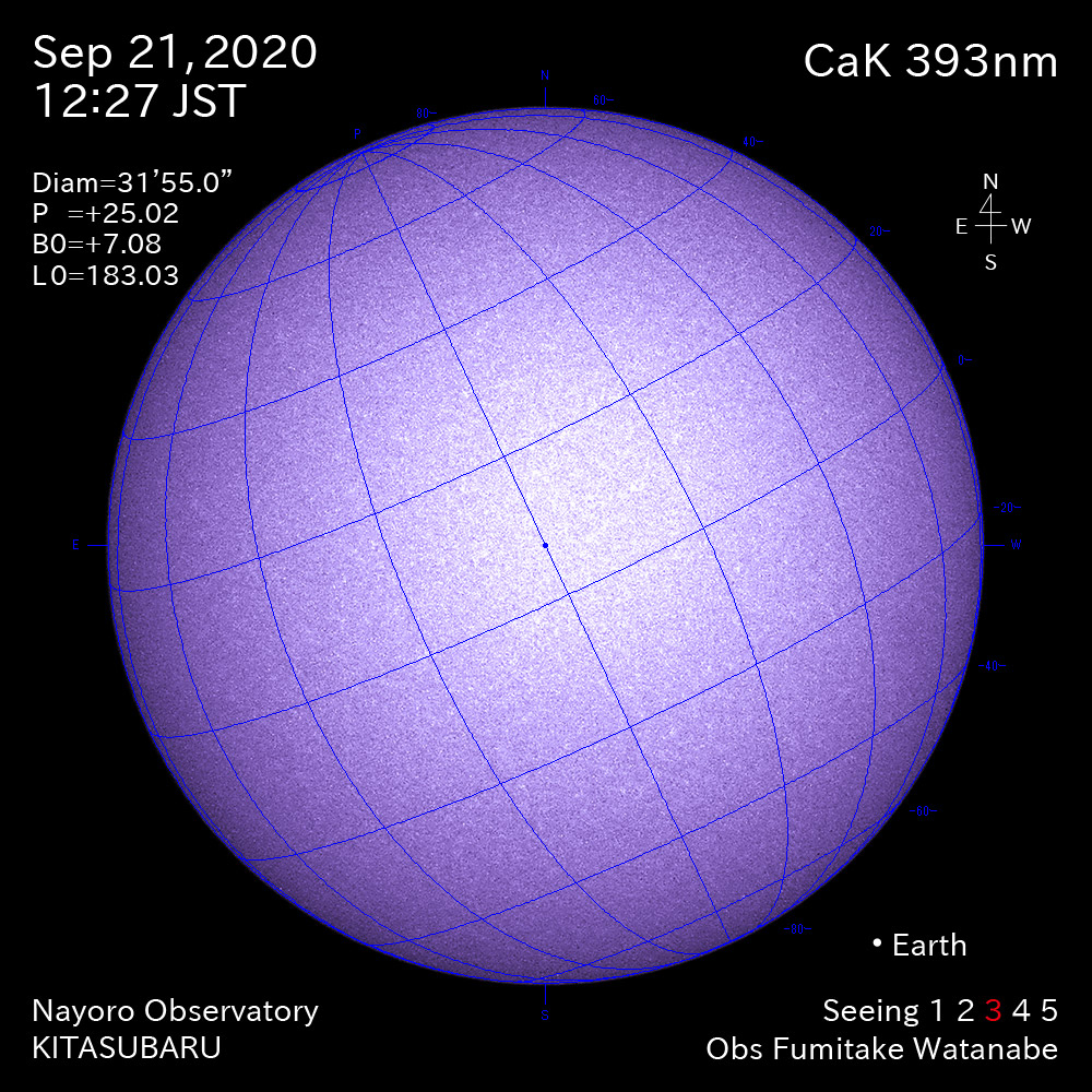 2020年9月21日CaK波長の太陽