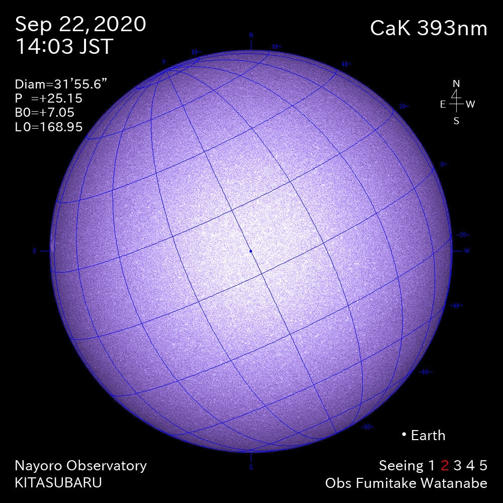 2020年9月22日CaK波長の太陽