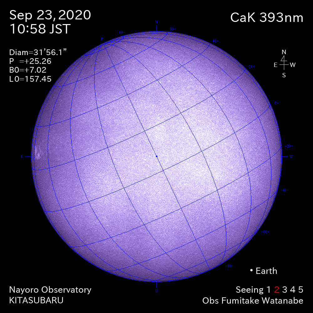 2020年9月23日CaK波長の太陽