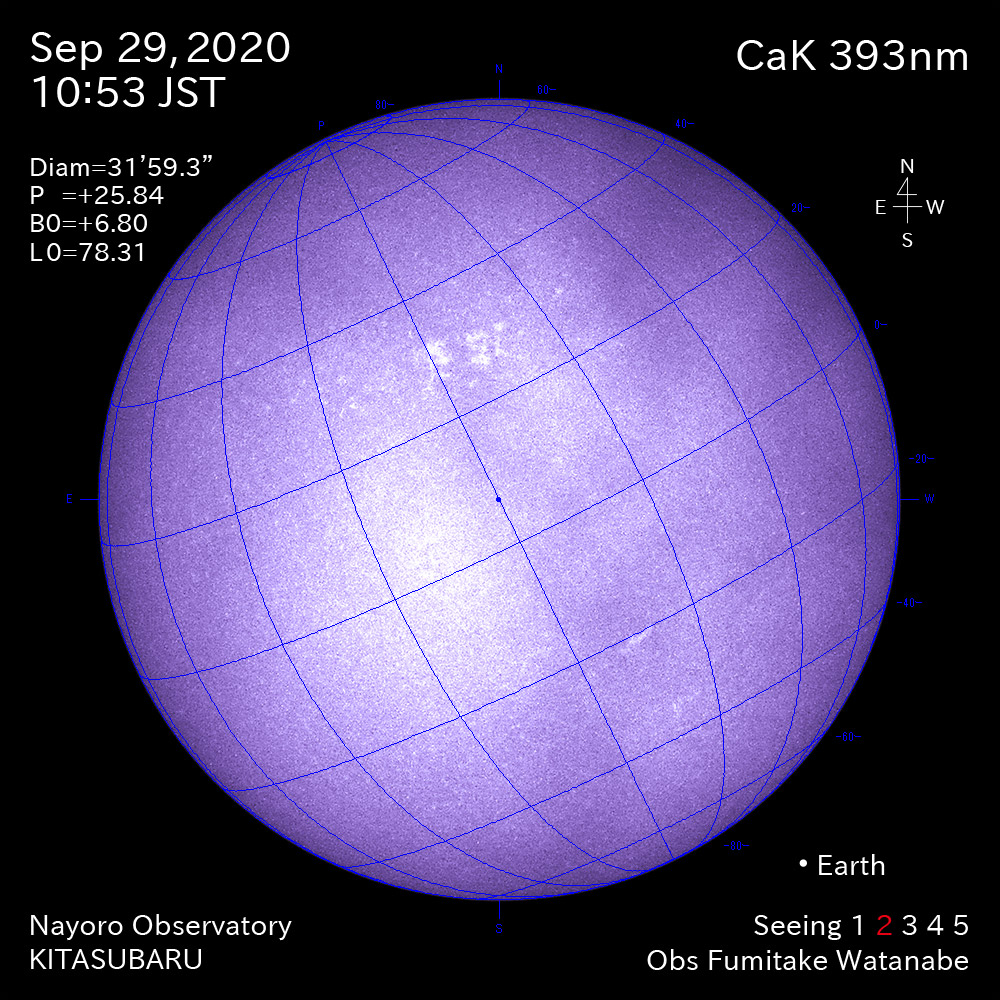 2020年9月29日CaK波長の太陽