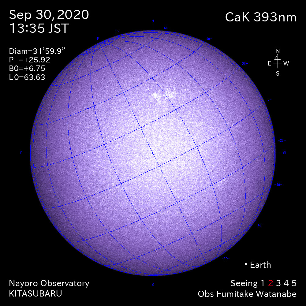 2020年9月30日CaK波長の太陽