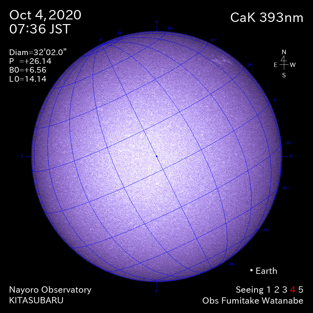 2020年10月4日CaK波長の太陽
