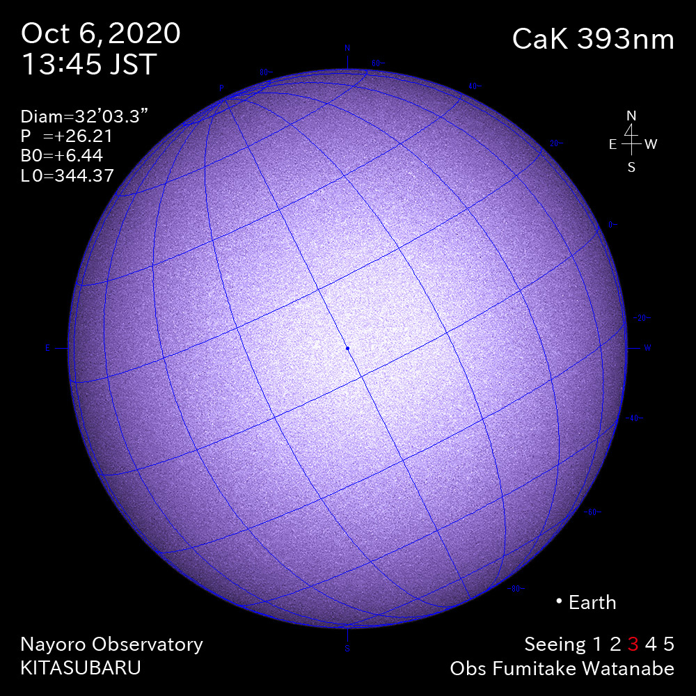 2020年10月6日CaK波長の太陽
