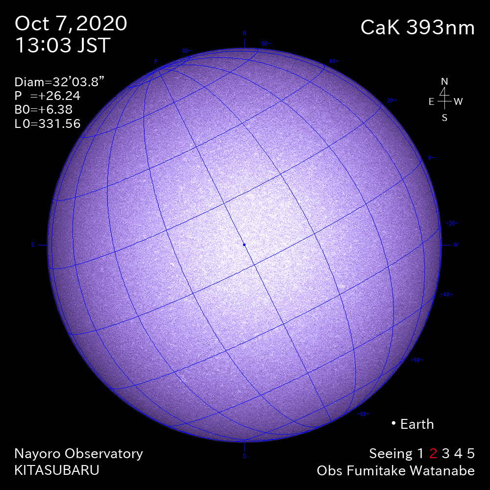 2020年10月7日CaK波長の太陽