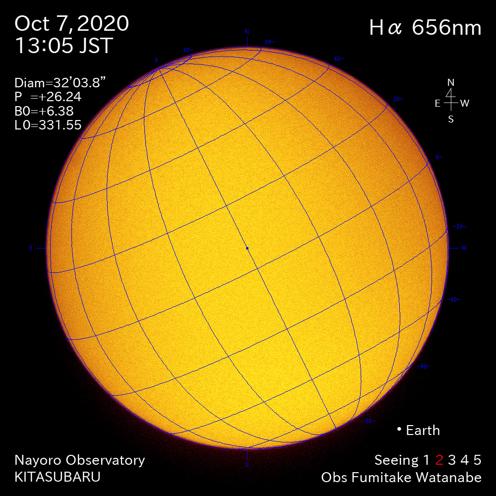 2020年10月7日Hα波長の太陽