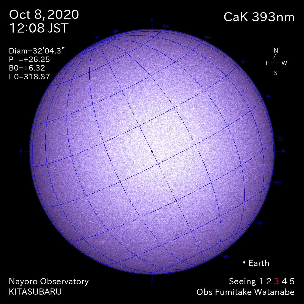 2020年10月8日CaK波長の太陽